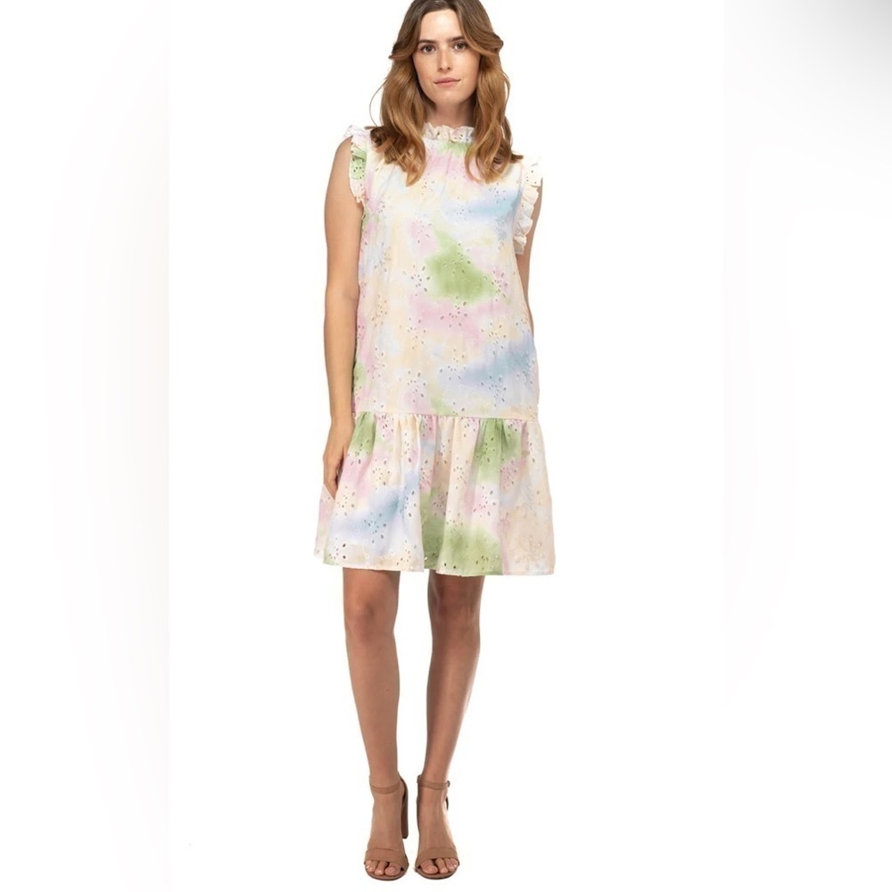 BTFL-life NWT Rainbow Eyelet Drop Waist Tie-Dye Dress